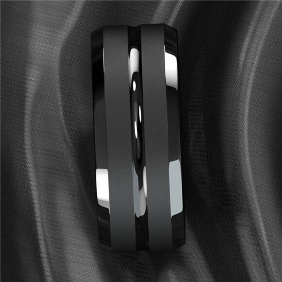 Men's Wedding Band Rings - Black Classic Comfort Fit for Men and Women - Picture 8 of 11